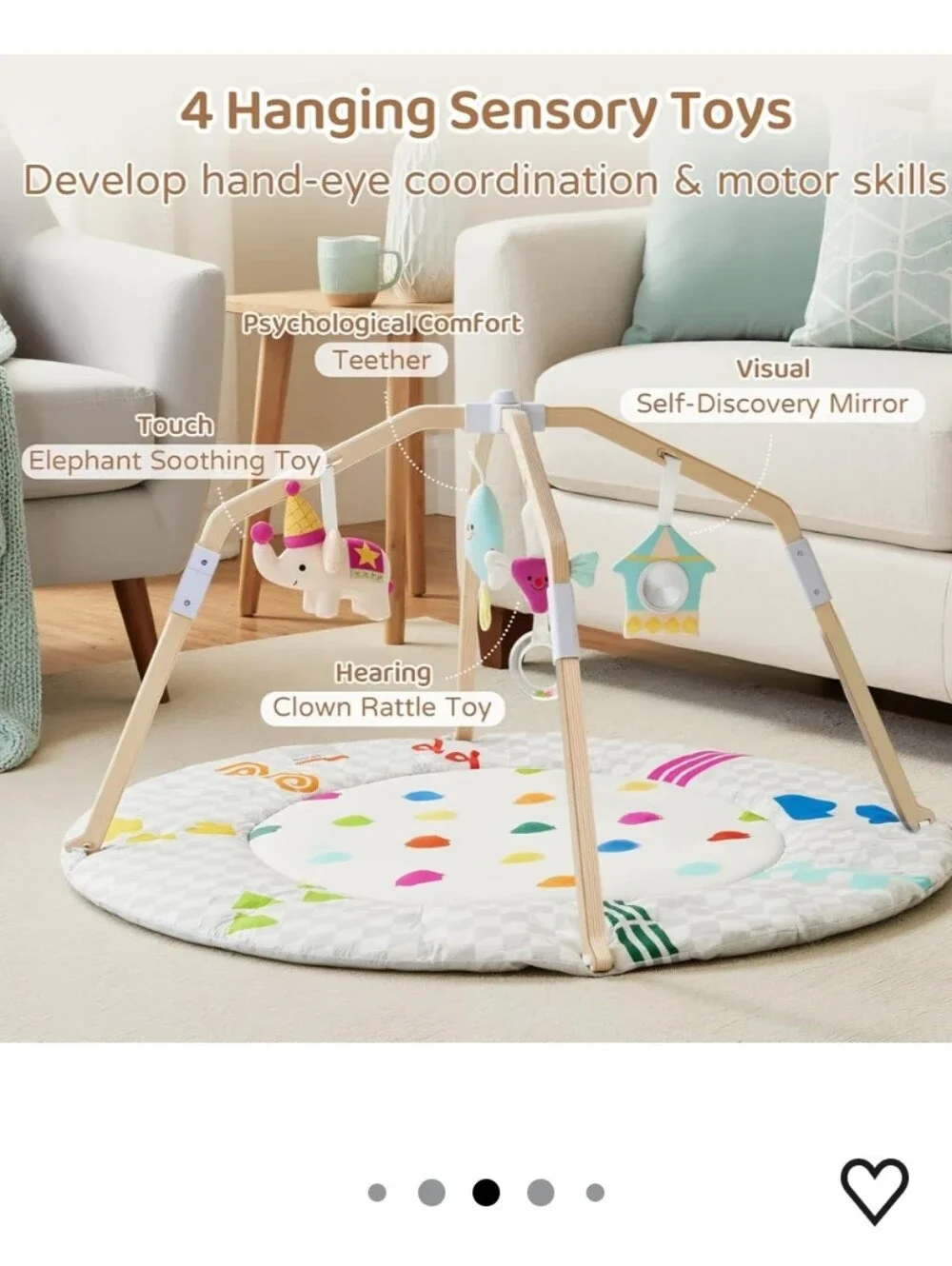 Circus-Themed Baby Play Gym, 2-Sided High-Contrast Tummy Time Mat